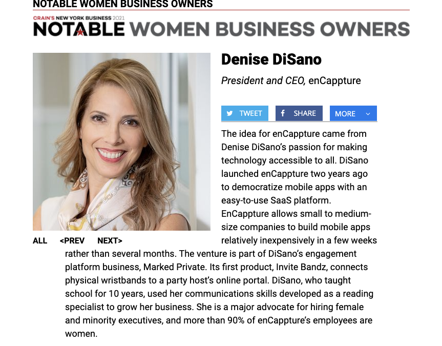 Crain’s New York Business Magazine Recognizes enCappture as a Notable Women-Owned Business